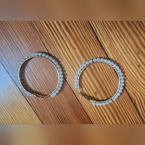 Elegant Gold and White Pearl Hoop Earrings Costume Jewerly